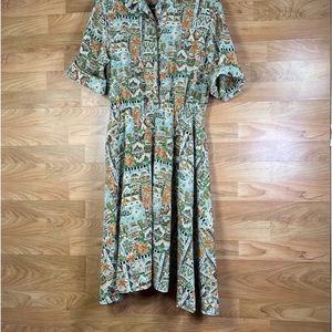 La Chemise (Vintage-80's) Dress w/Shoulder Pads with Aztec/Pottery Earth…